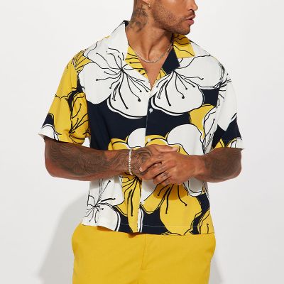 Colorblocked Floral Patterned Linen Shirt