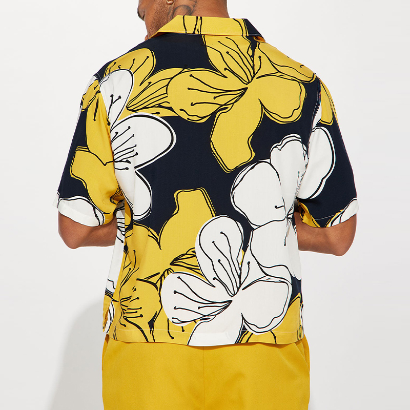 Colorblocked Floral Patterned Linen Shirt