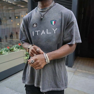 Italian Emblem Printed Washed T-shirt
