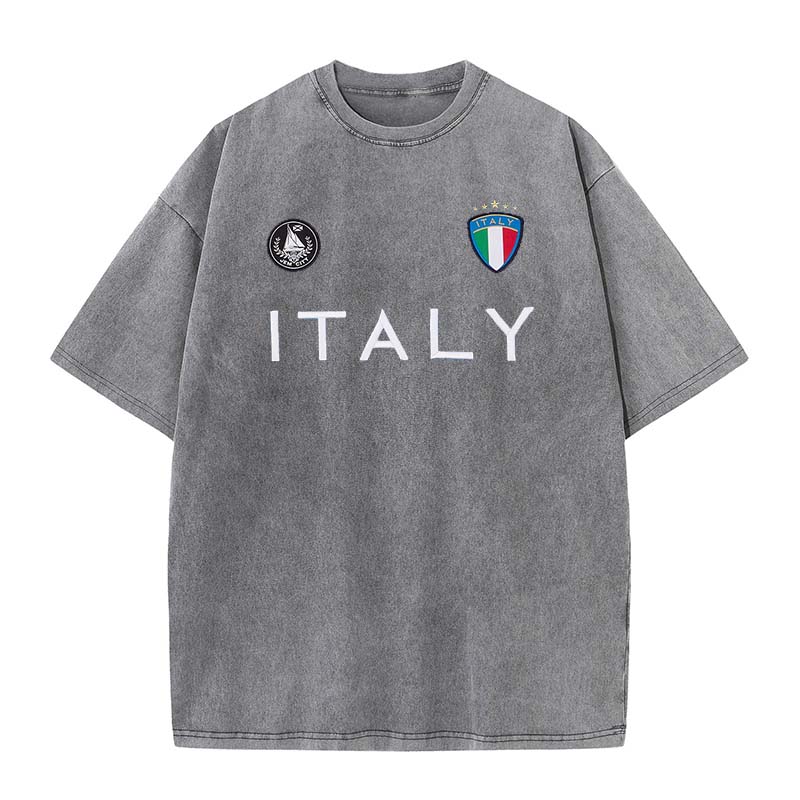 Italian Emblem Printed Washed T-shirt