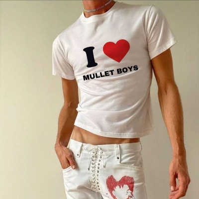 I Love Mullet Boys Printed Slim Fit Cotton T-Shirt