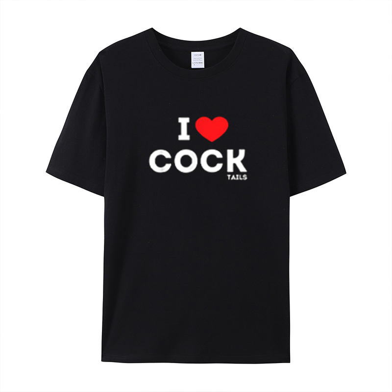 I Love Cock Print Slim Fit Cotton T-Shirt