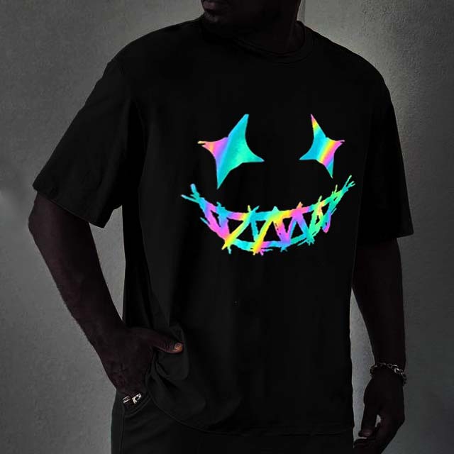 Cartoon Laser Face Print T-shirt