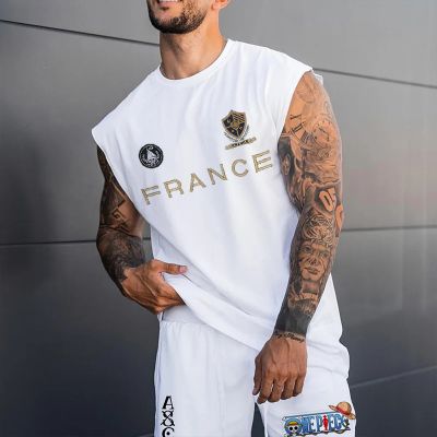 France Printed Cotton Sleeveless T-Shirt