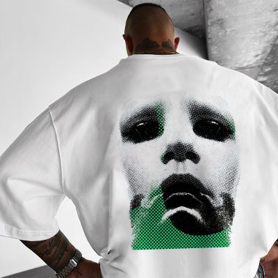 Hip Hop Portrait Graffiti Print Cotton T-Shirt