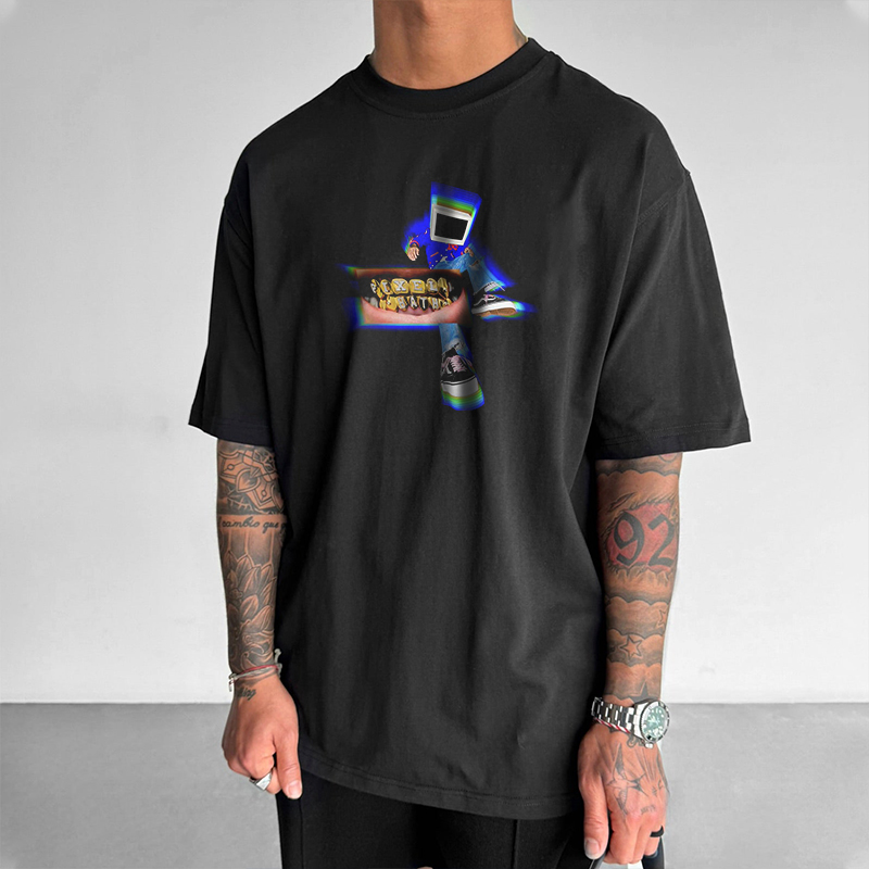 Hip Hop Letter Graffiti Printed Cotton T-Shirt