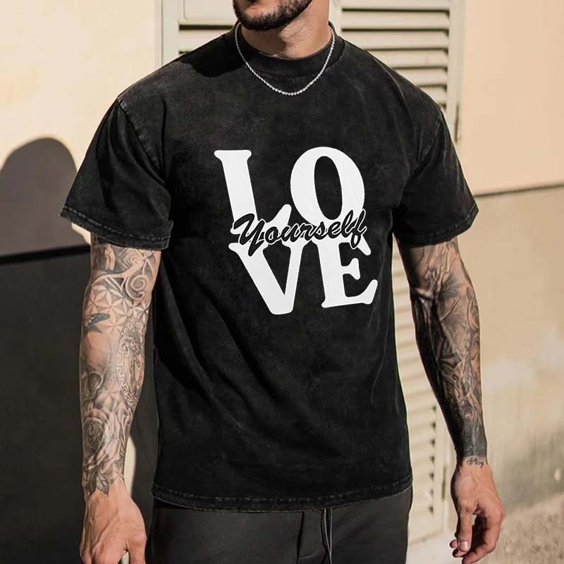 Love Yourself Washed Cotton Printed T-shirt