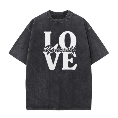 Love Yourself Washed Cotton Printed T-shirt