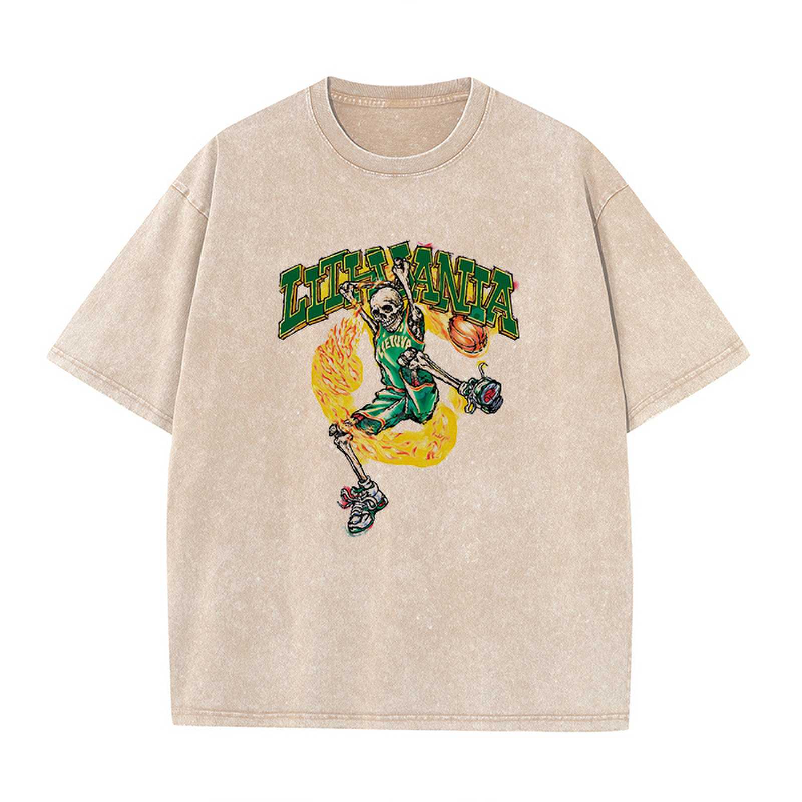 Lithuania Basketball Graffiti Washed Cotton T-Shirt