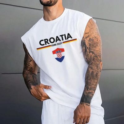Croatia Printed Sleeveless Cotton T-Shirt