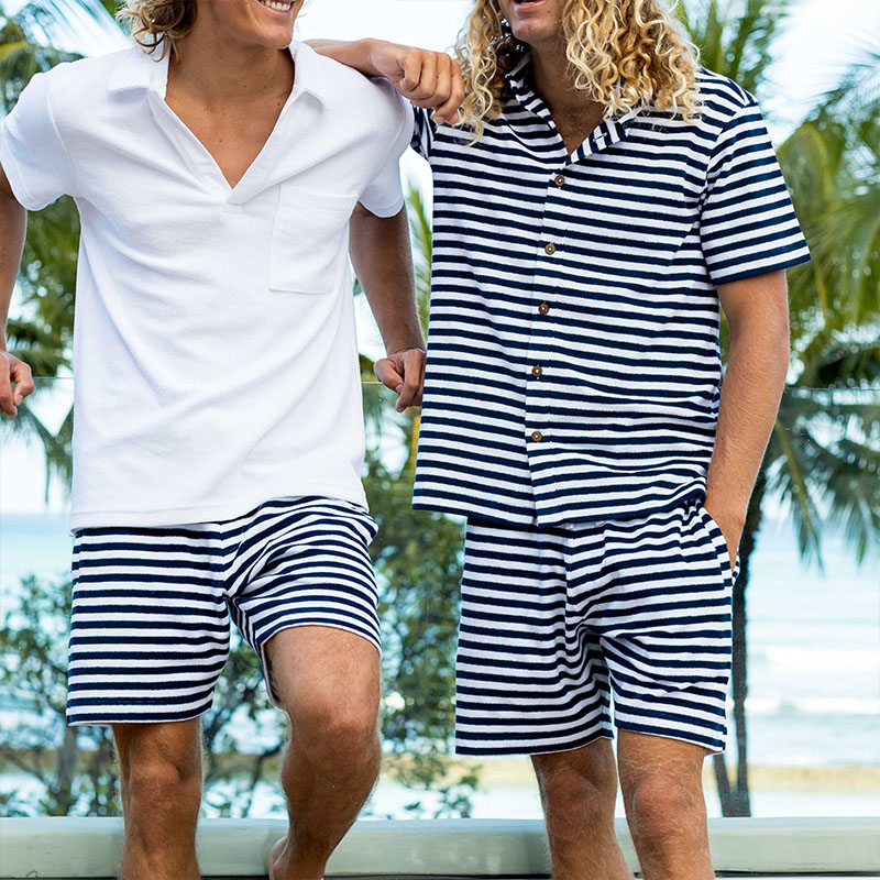 Striped Print Hawaiian Shirt Set