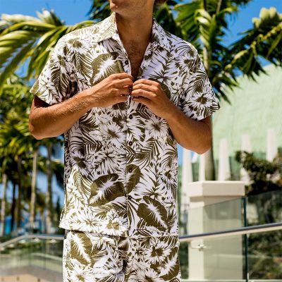 Tropical Botanical Print Hawaiian Shirt Set
