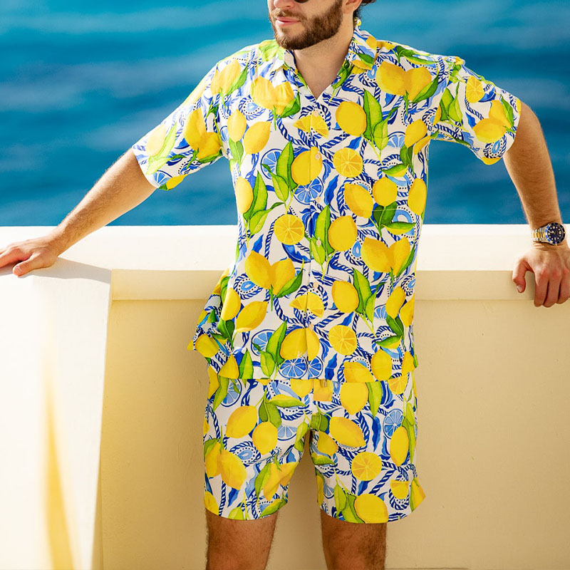 Lemon Print Hawaiian Shirt Set