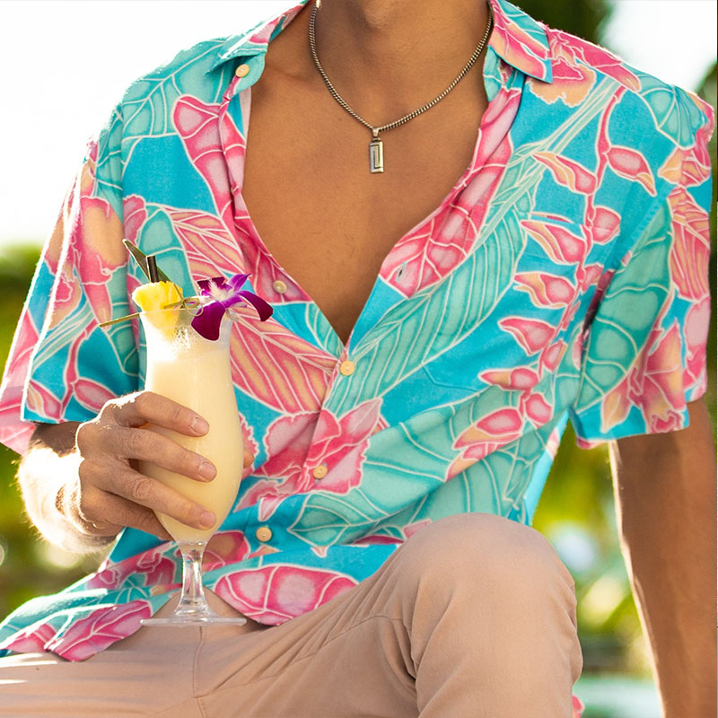 Colorblocked Floral Print Hawaiian Shirt Set