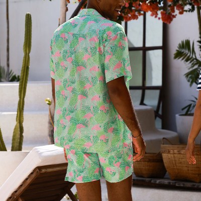 Flamingo Floral Print Hawaiian Shirt Set