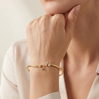 Personalized Diamond Initial Cuff Bangles