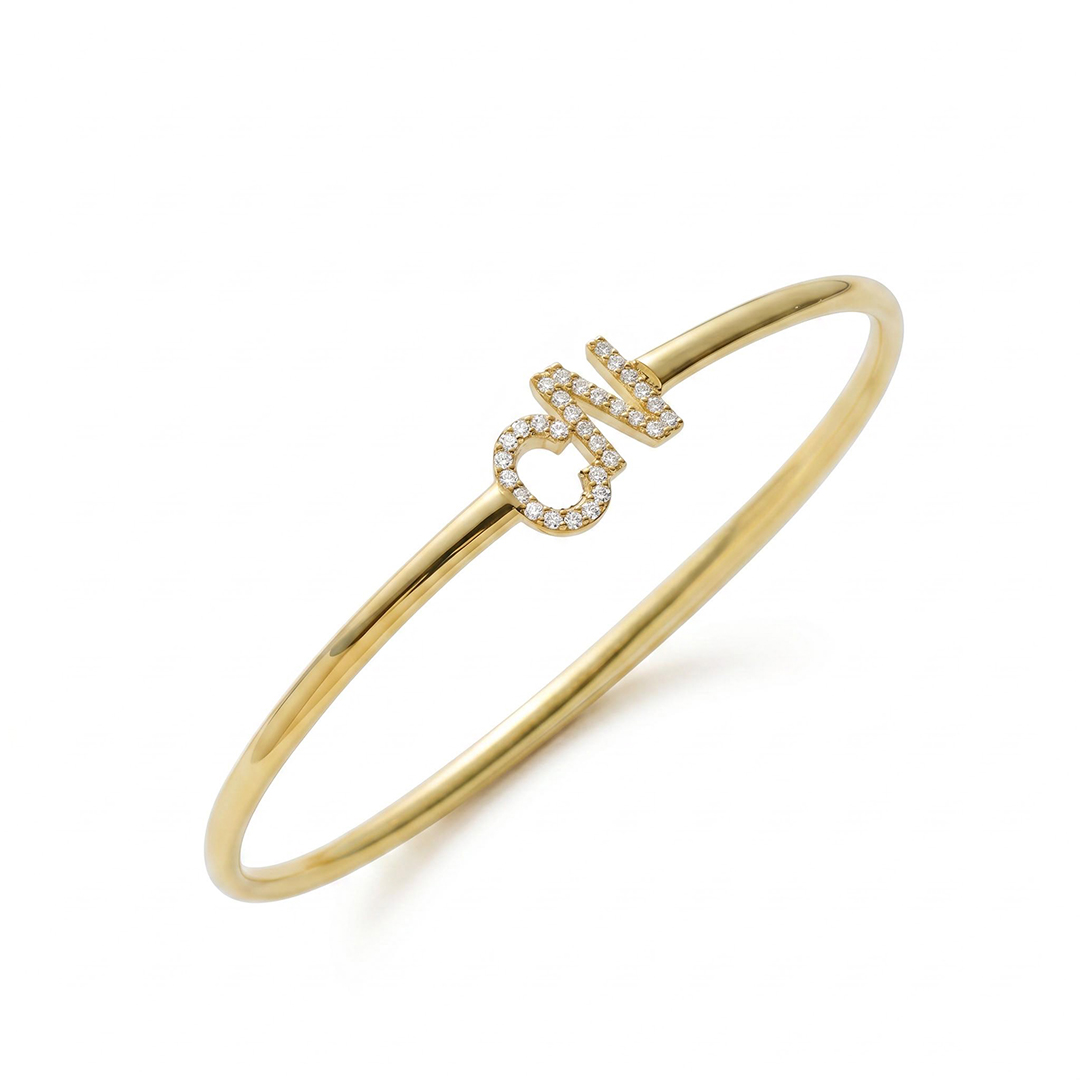 Personalized Diamond Initial Cuff Bangles