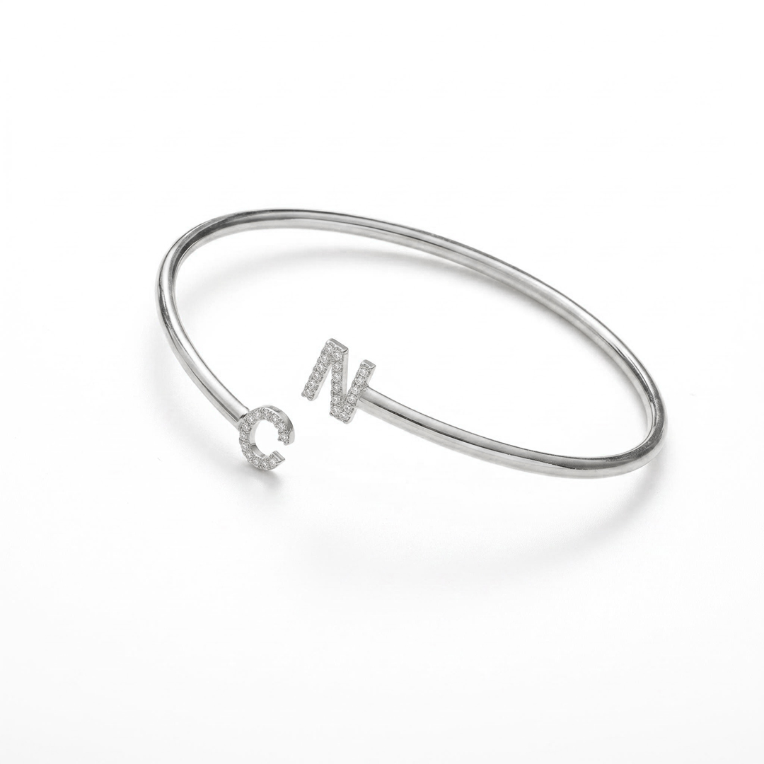 Personalized Diamond Initial Cuff Bangles