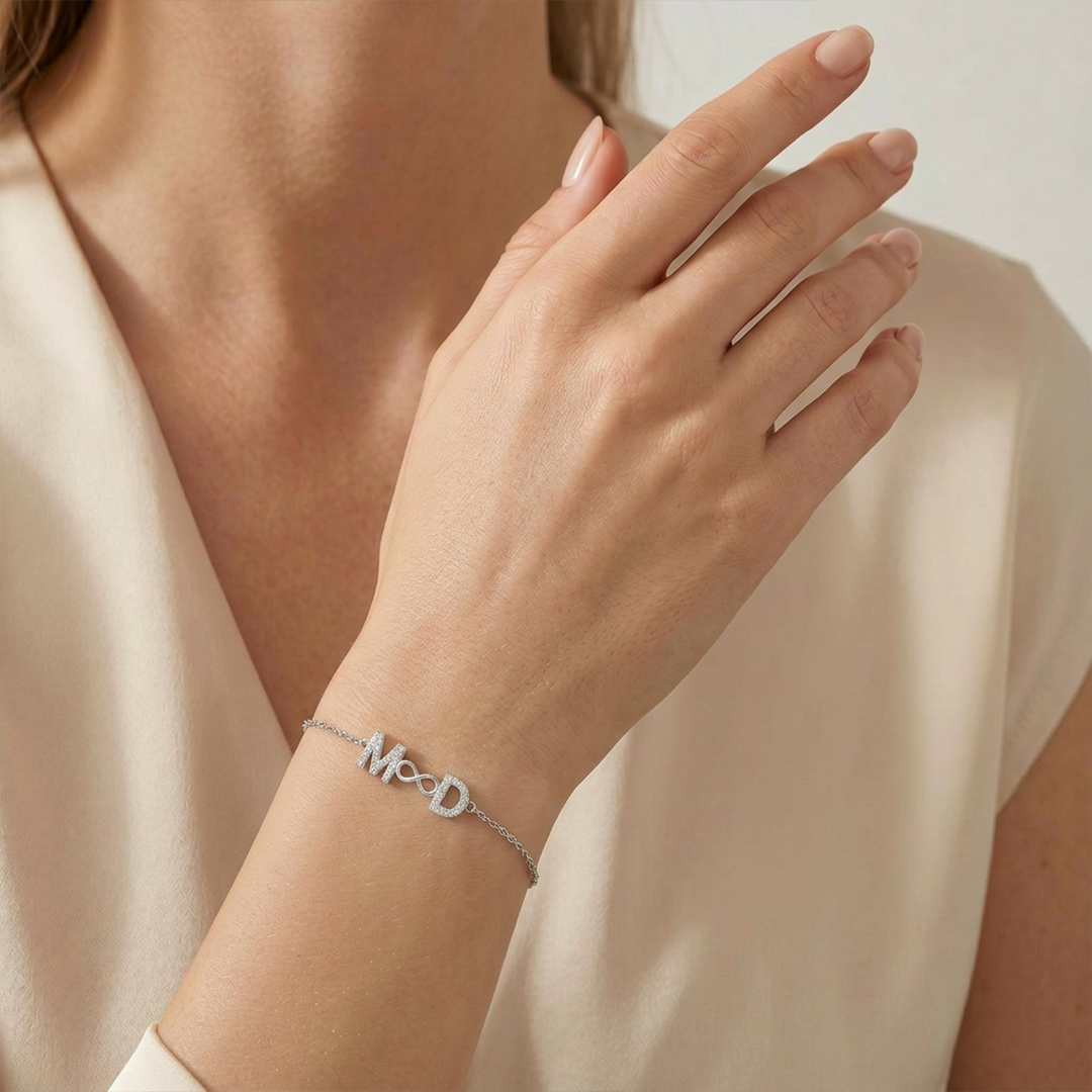 Diamond Double Initial Infinity Bracelet