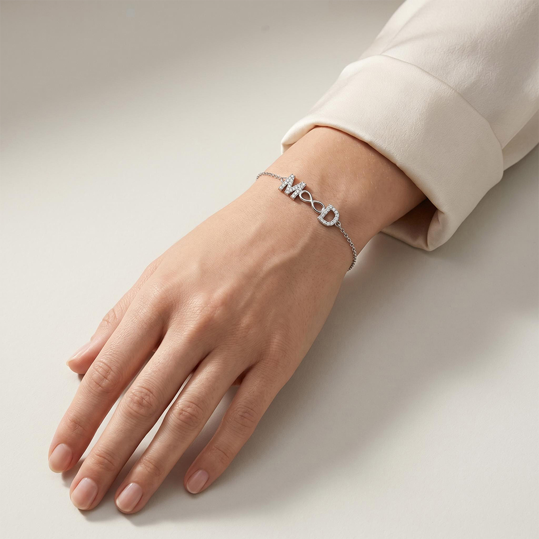 Diamond Double Initial Infinity Bracelet