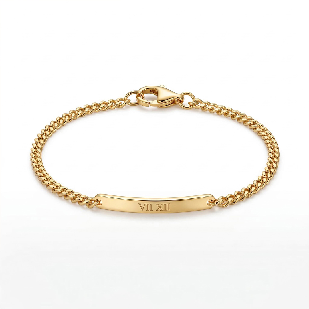 Engraved Bar Curb Chain Bracelet