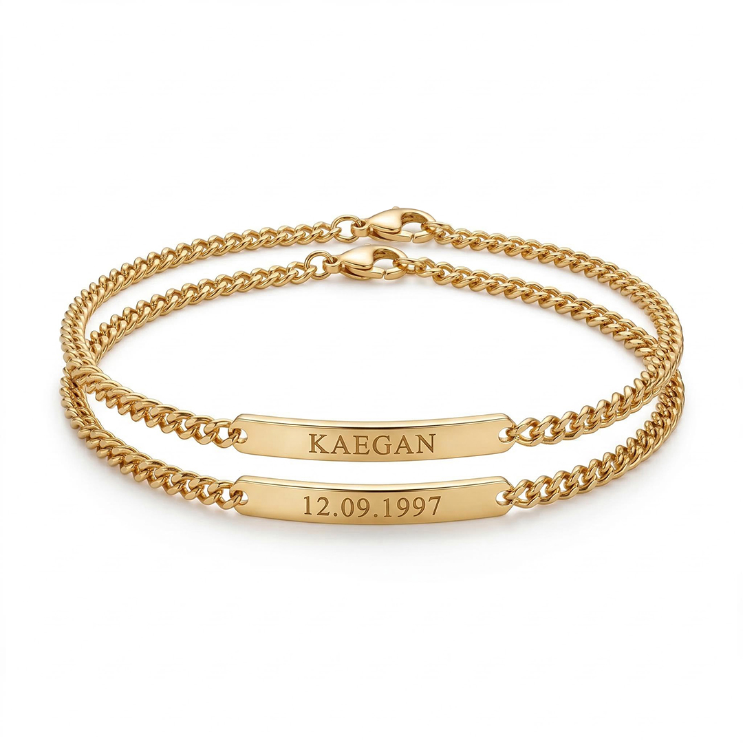 Engraved Bar Curb Chain Bracelet