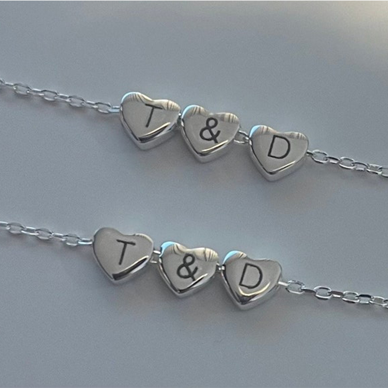 Engraved Three Heart Bracelet