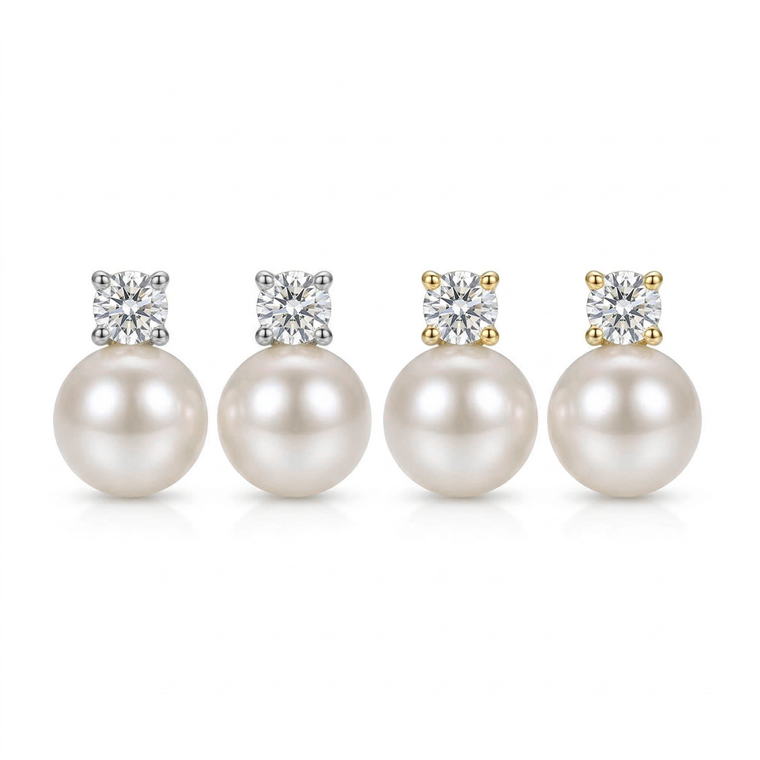 Diamond Pearl Stud Earrings