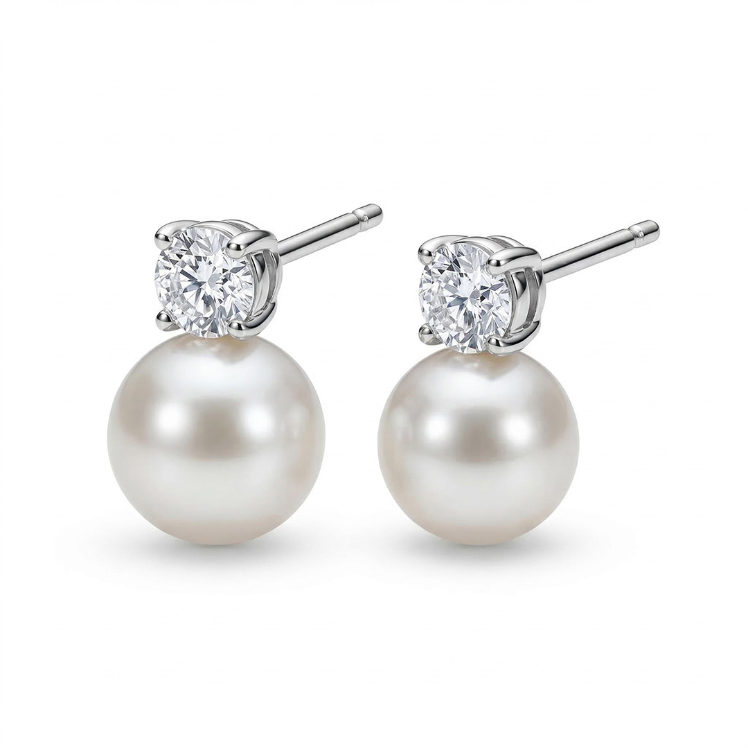 Diamond Pearl Stud Earrings