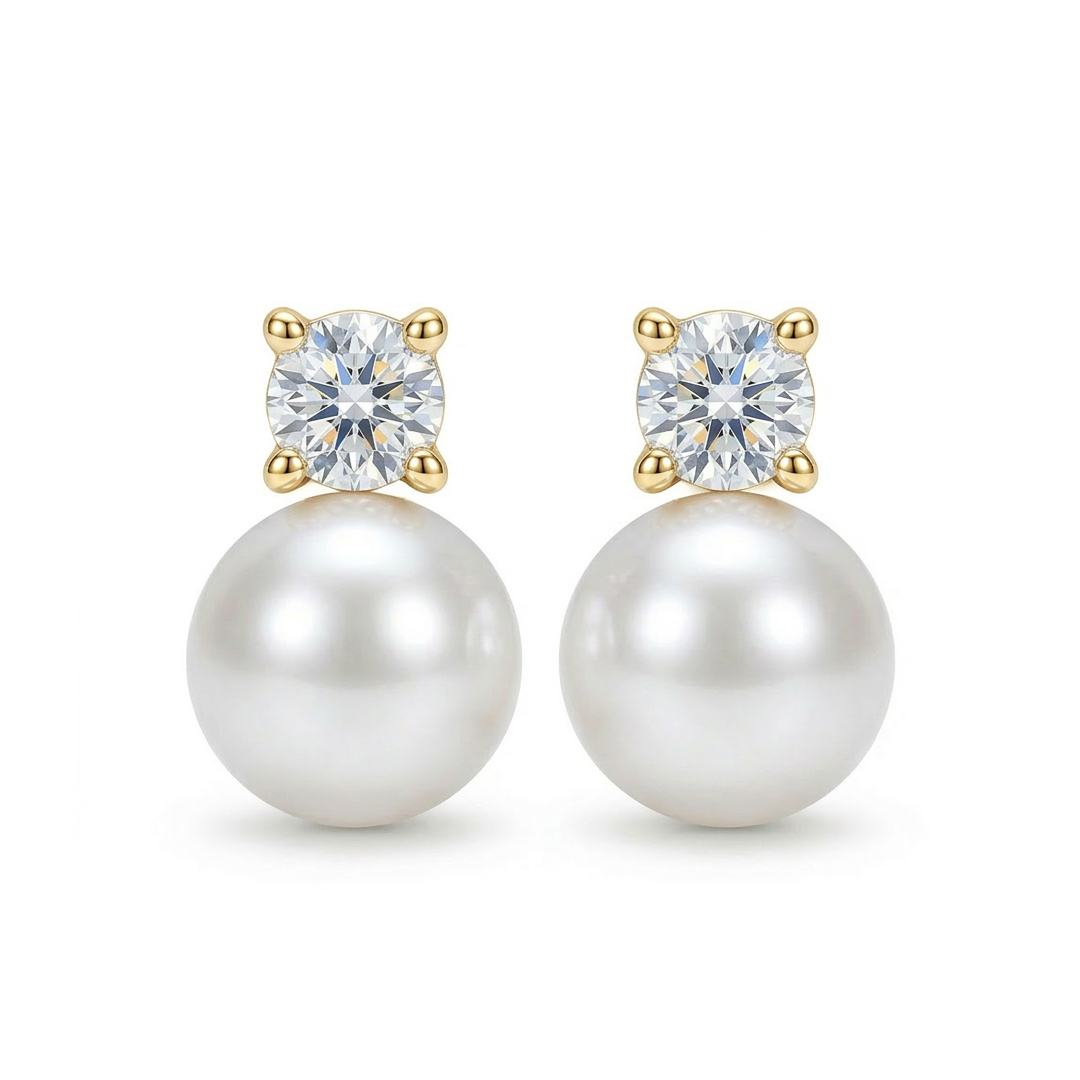 Diamond Pearl Stud Earrings