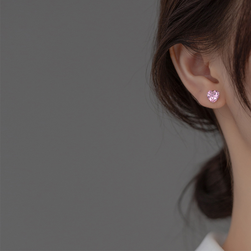 3mm/5m/6mm/8mm Heart Pink Diamond Earrings