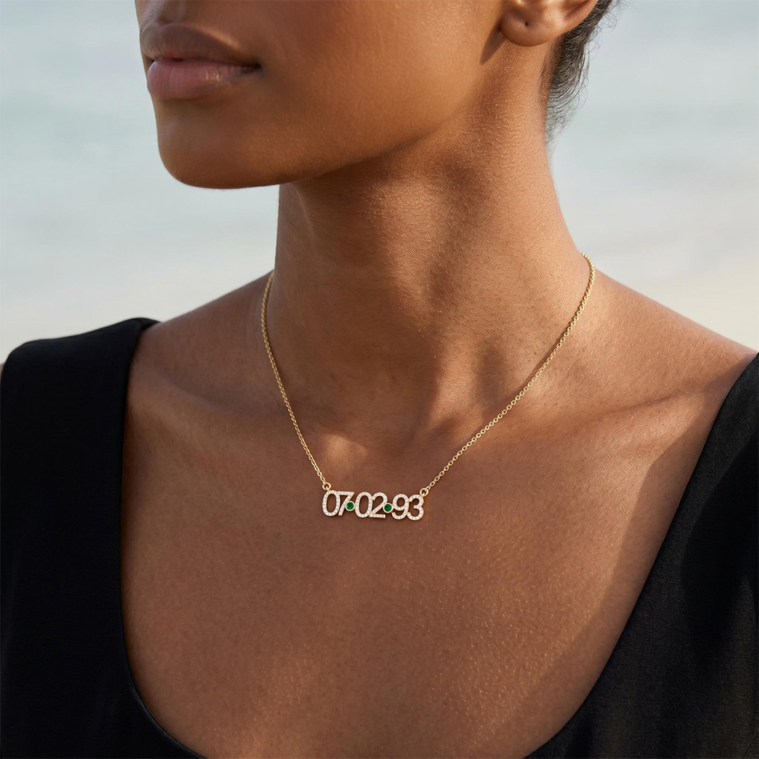 Personalized Birthstone Date Necklace