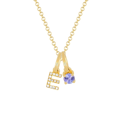 Diamond Initial & Birthstone Charm Necklace