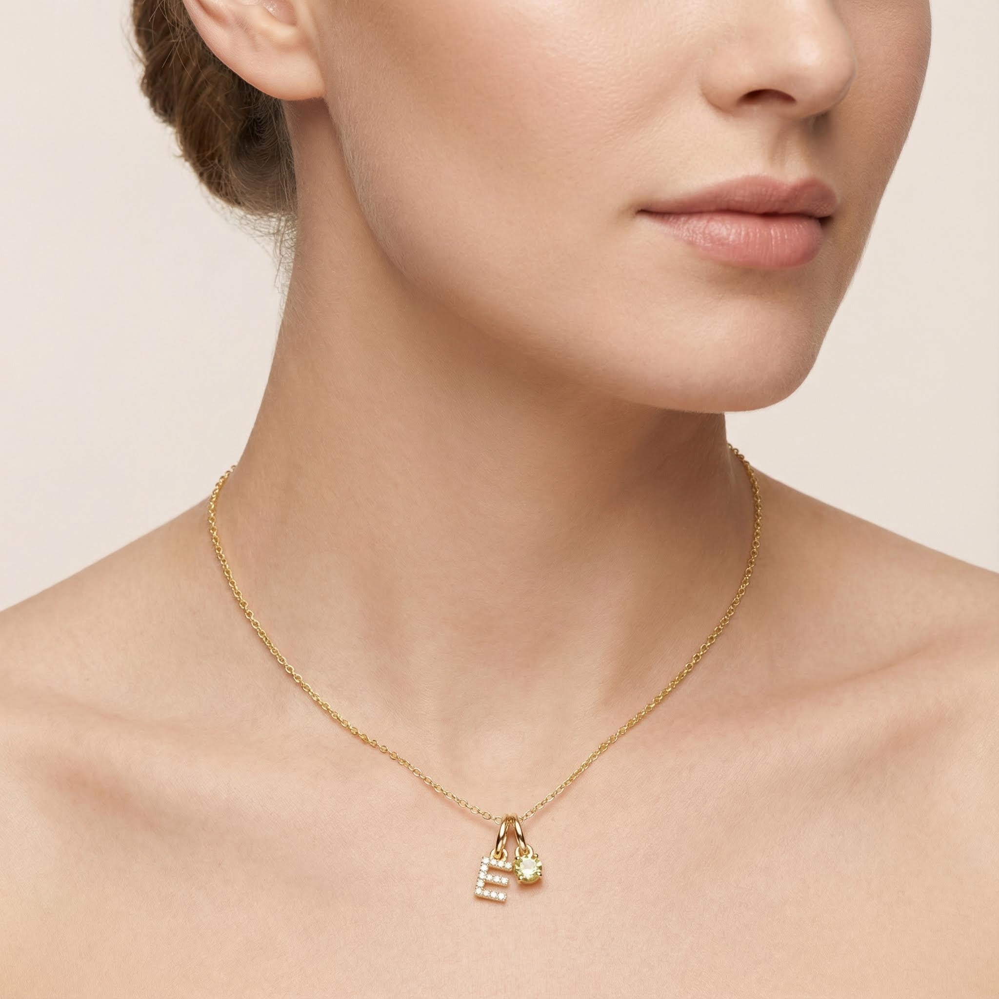 Diamond Initial & Birthstone Charm Necklace Diamond Initial & Birthstone Charm Necklace