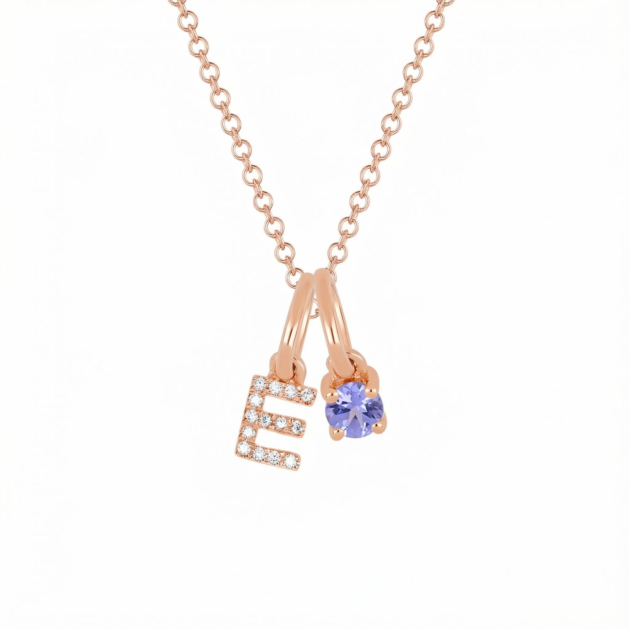 Diamond Initial & Birthstone Charm Necklace Diamond Initial & Birthstone Charm Necklace