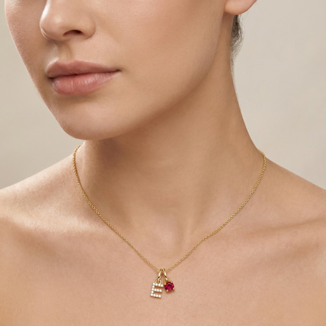 Diamond Initial & Birthstone Charm Necklace Diamond Initial & Birthstone Charm Necklace