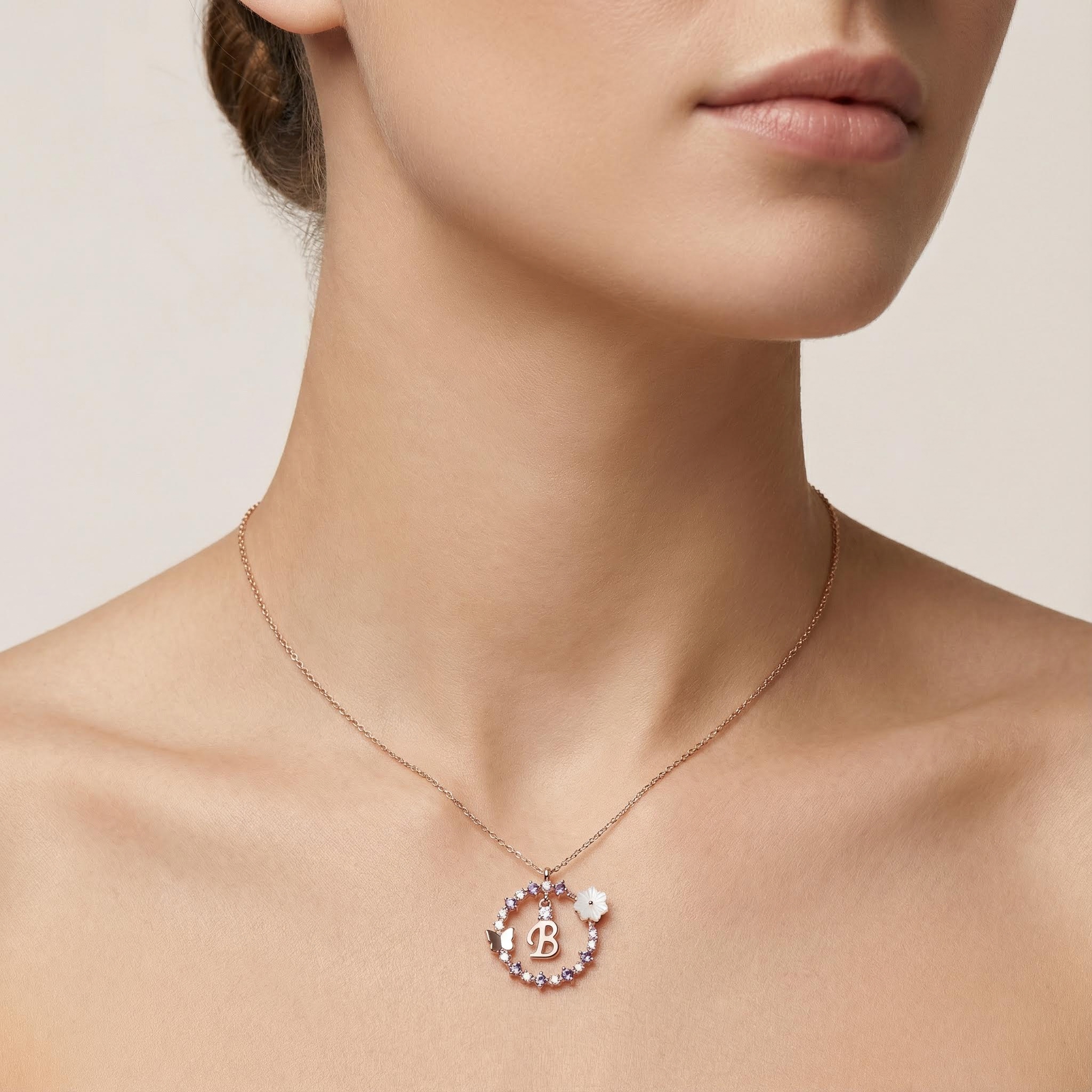 Diamond Magnolia Initial Necklace Diamond Magnolia Initial Necklace