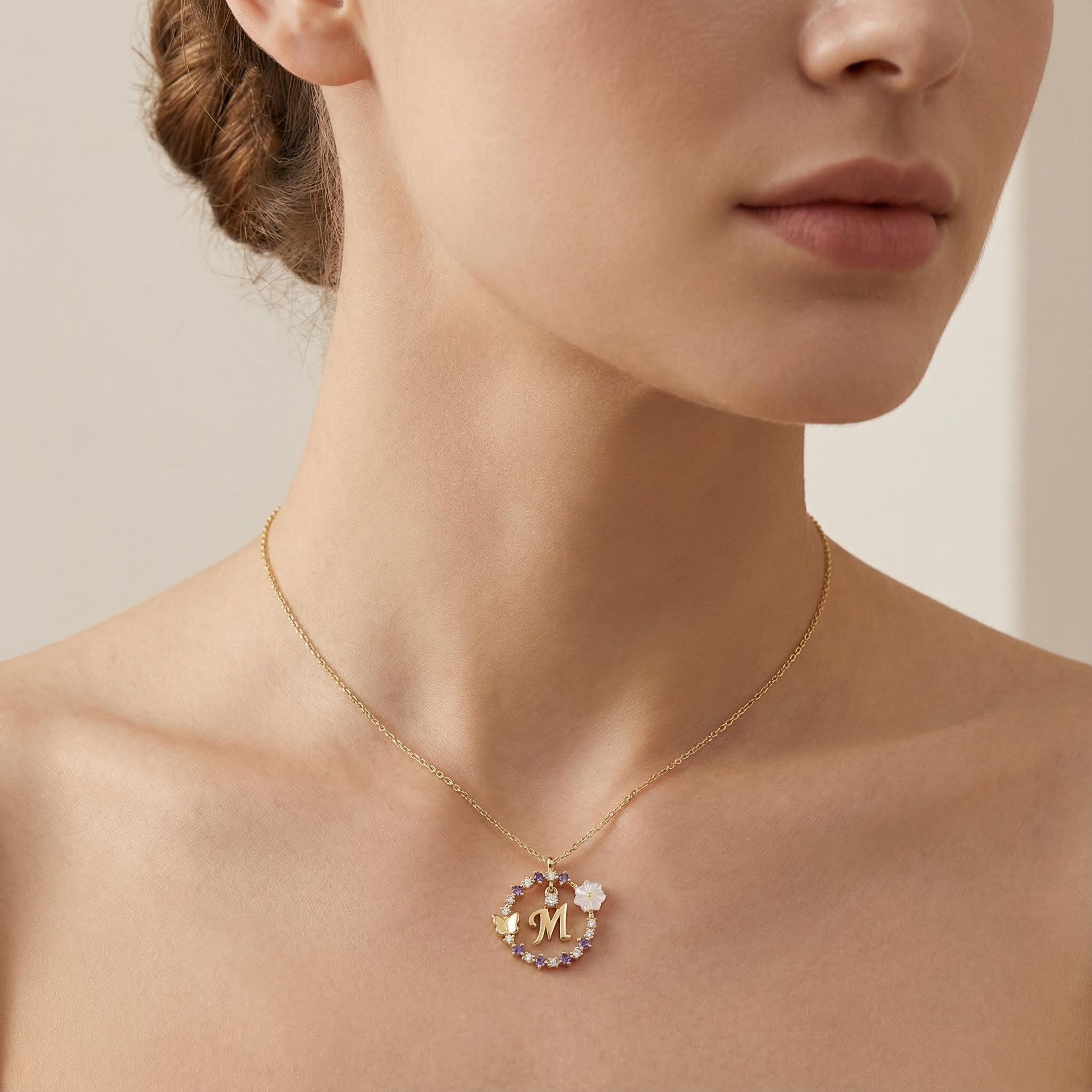 Diamond Magnolia Initial Necklace Diamond Magnolia Initial Necklace