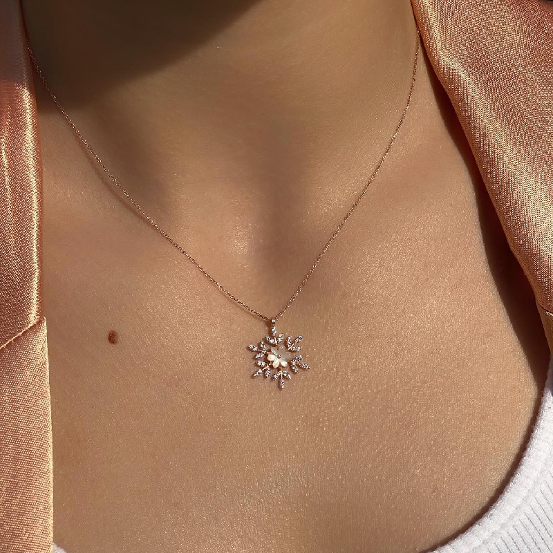 Snowflake Luminous Stone Rose Necklace