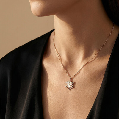 Snowflake Luminous Stone Rose Necklace