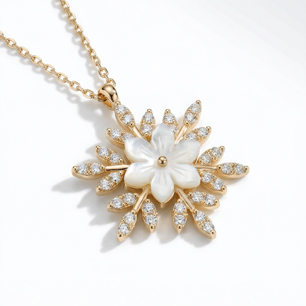 Snowflake Luminous Stone Rose Necklace