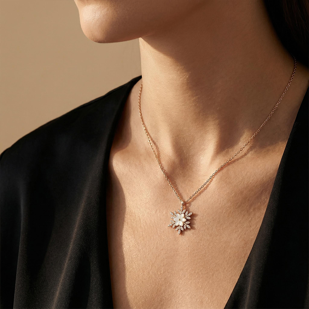 Snowflake Luminous Stone Rose Necklace