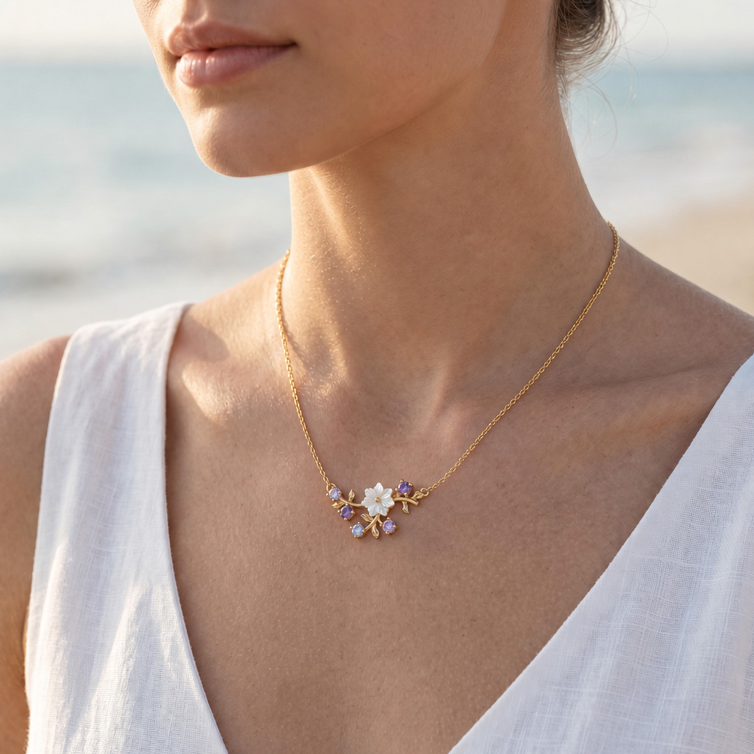 0.68CT Spring Breeze Magnolia Flower Necklace