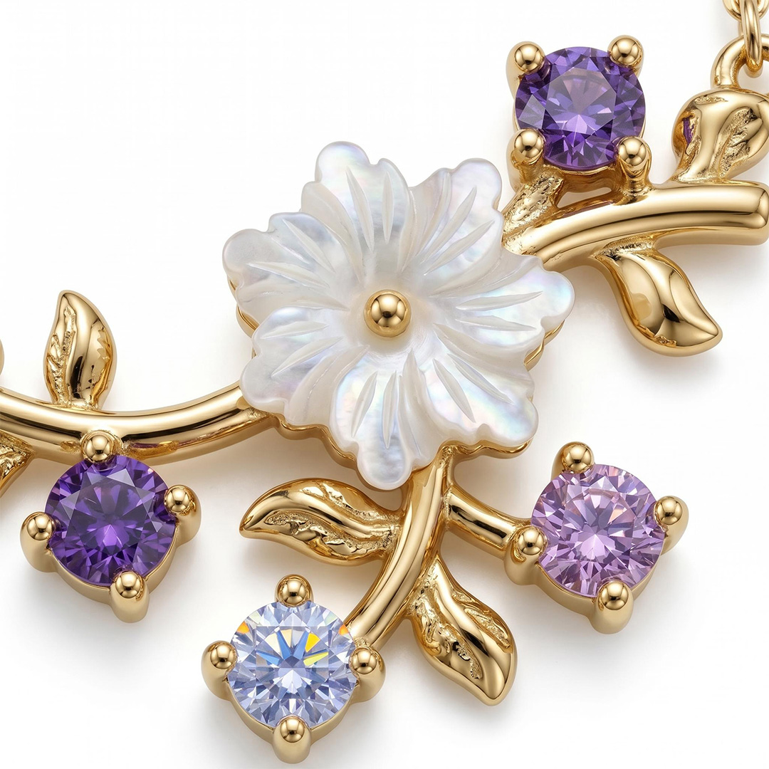 0.68CT Spring Breeze Magnolia Flower Necklace