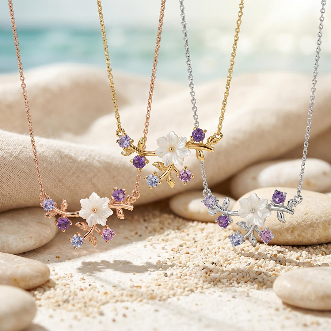0.68CT Spring Breeze Magnolia Flower Necklace