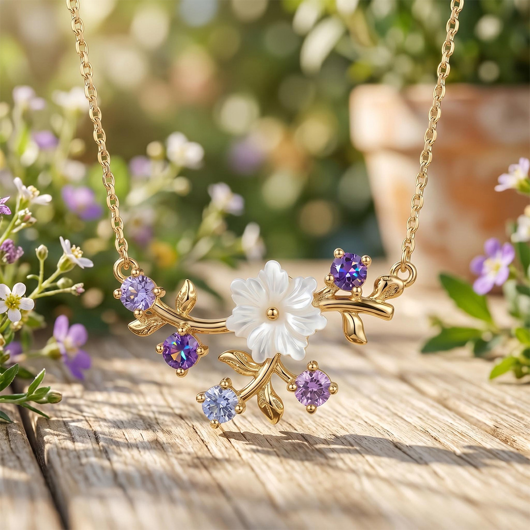 0.68CT Spring Breeze Magnolia Flower Necklace