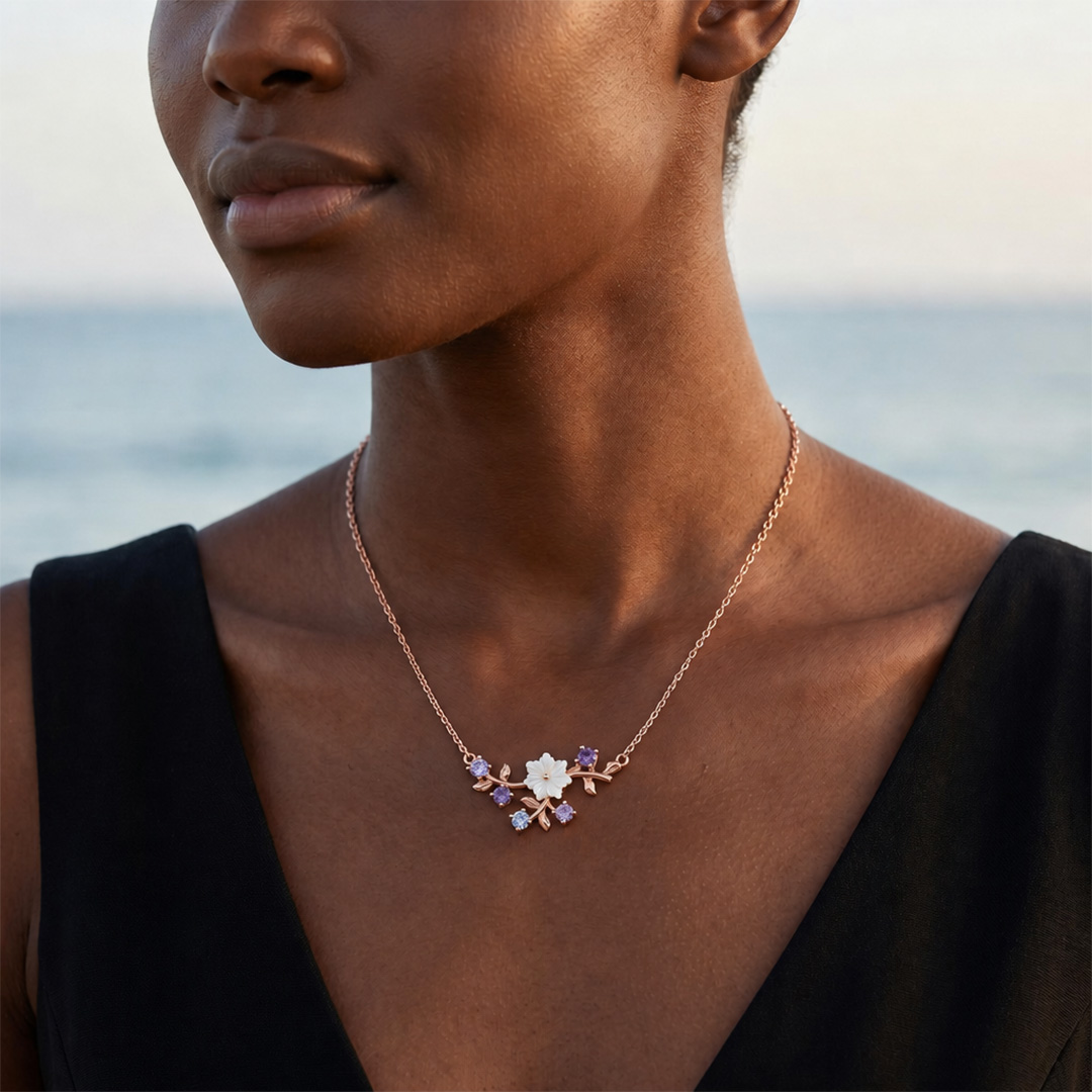 0.68CT Spring Breeze Magnolia Flower Necklace