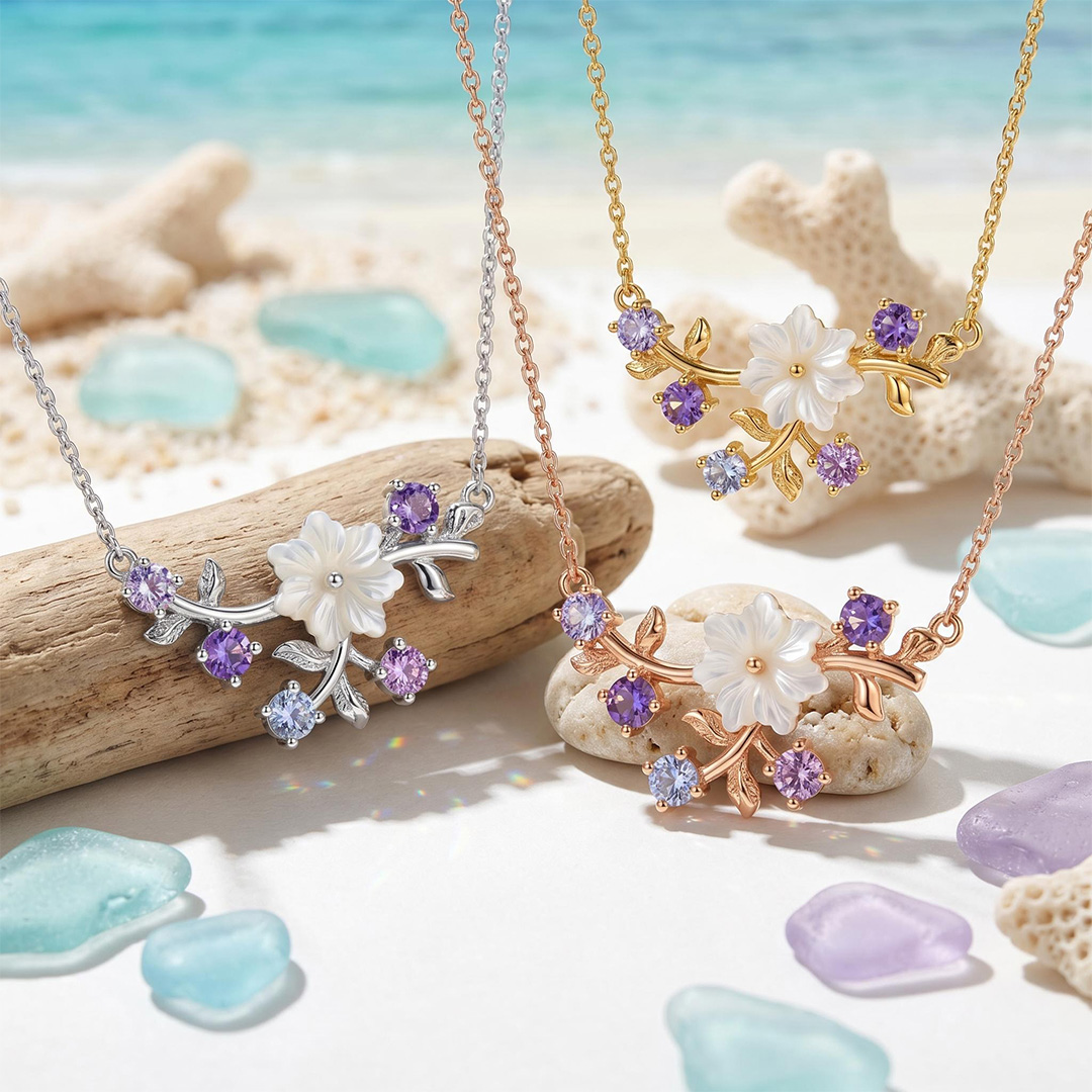0.68CT Spring Breeze Magnolia Flower Necklace