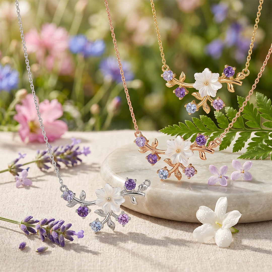 0.68CT Spring Breeze Magnolia Flower Necklace