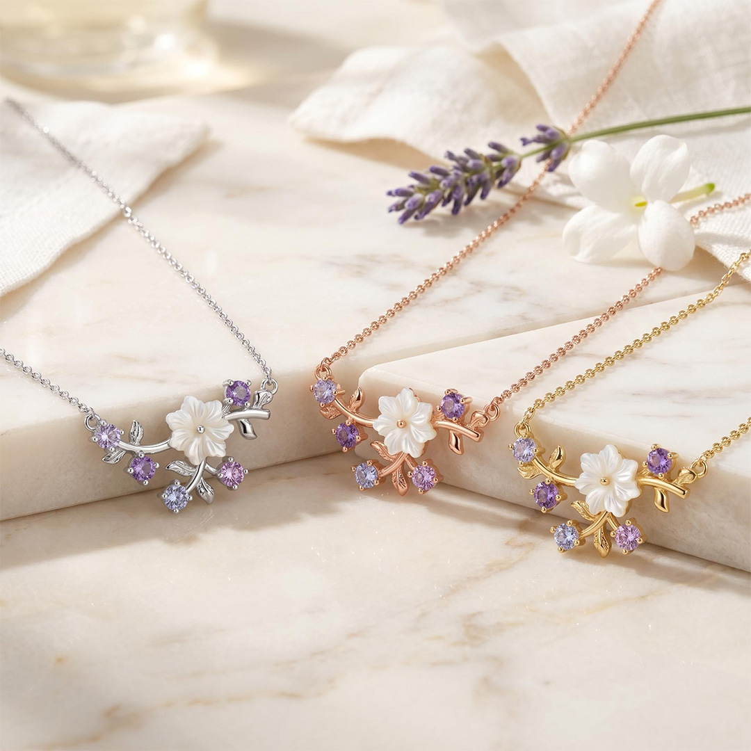 0.68CT Spring Breeze Magnolia Flower Necklace